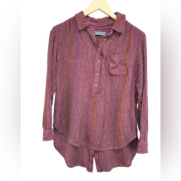 Anthropologie Tops - Anthropologie Isadora Button Back Tunic w Thread Detail Burgandy XS